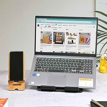 Gift Kya De GKD Laptop Stand Wooden 2 in 1 Combo Pack of Laptop Riser and Phone Stand Compatible with MacBook dell hp Lenovo asus Apple Samsung Portable (Black)