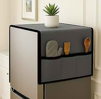 Refrigerator Single Door Waterproof, Dustproof, Refrigerator Top Cover, Protective Cover for Fridges with Extra Storage Space Nylon Top cover with 6 Storage Pockets ( Grey, 130 x 54 cm )