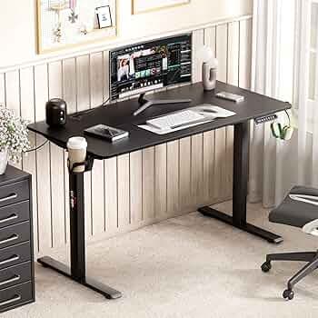 Lukzer Electric Automatic Height Adjustable Sit Stand Desk | Black Frame Black Top | Ergonomic Study Table with Digital Display & Memory Preset Option for Home & Office (EST-003/70 x 110 x 60cm)