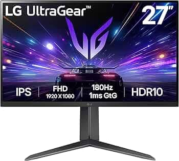 LG Ultragear 27 inch, 27GS65F, IPS, Full HD 1920 X 1080, 180Hz, Black, 1ms, HDR 10, NVIDIA G-Sync, AMD FreeSync Compatible, DisplayPort, HDMI, HP Out Gaming Monitor