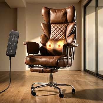 DROGO Monarch-X Massage Office Chair with Vibration & Heat | Big and Tall Ergonomic Executive Computer Chair with PU Leather & 150°Reclining | Gaming Chair with Spacious Cushion Seat & Footrest(Brown)