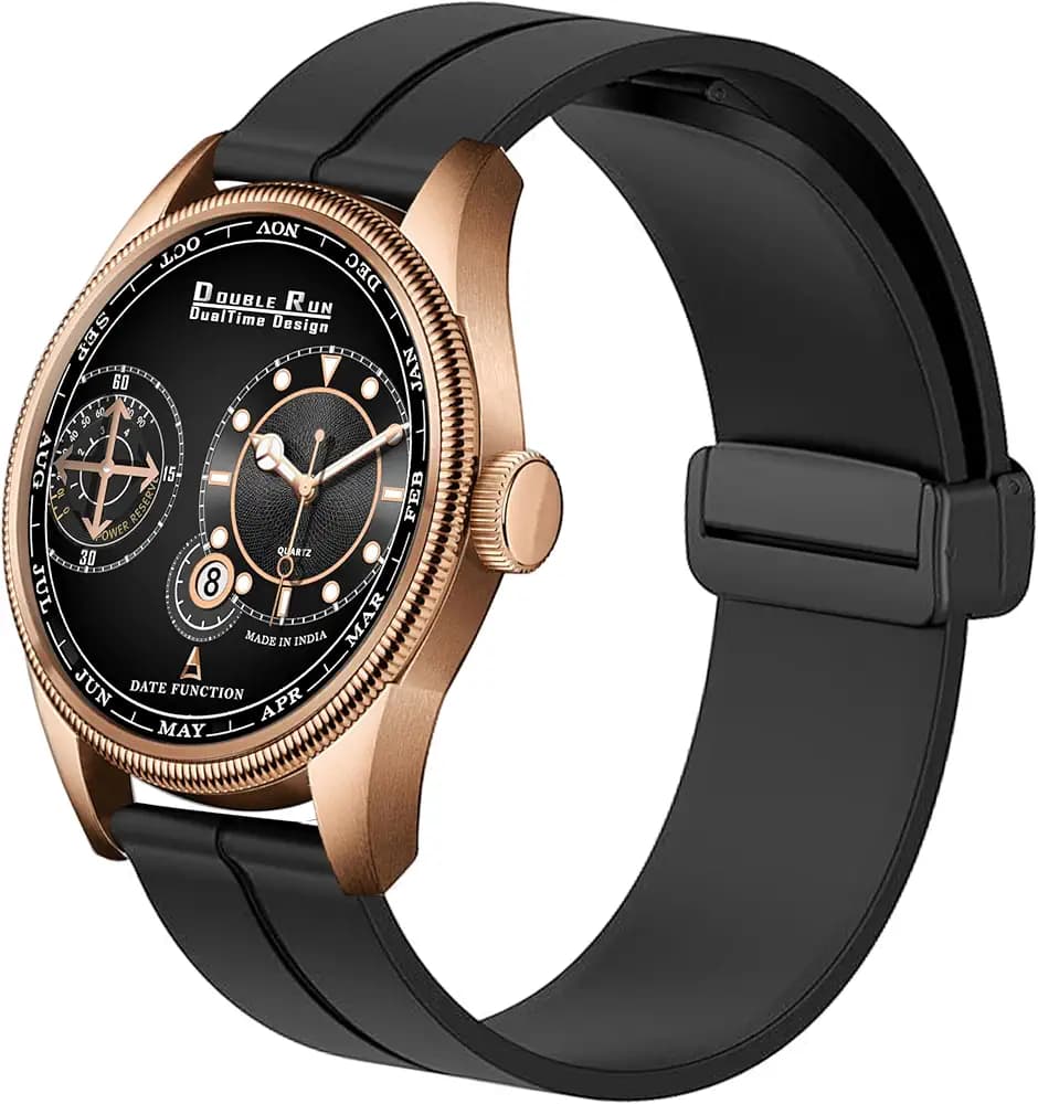 DOUBLERUN Chonograph Date Display Radium Dial Analoge Silicone Magnetic Belt Watch for Men, Series C-180-00