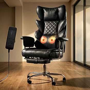 DROGO Monarch-X Massage Office Chair with Vibration & Heat | Big and Tall Ergonomic Executive Computer Chair with PU Leather & 150°Reclining | Gaming Chair with Spacious Cushion Seat & Footrest(Black)