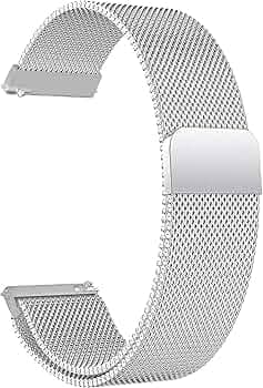 ACM Watch Strap Magnetic Loop 22mm Compatible with Motorola Moto 360 46mm Smartwatch Luxury Metal Chain Band Silver