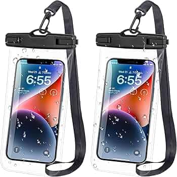 Waterproof Phone Pouch, Dry Bag with Lanyard,Universal Waterproof Phone Case for iPhone 14 13 12 11 Pro Max XR X XS SE 8 Plus Samsung S23 S22 Ultra S21 S10 S9 up to 7" (Black-Pack of 2)