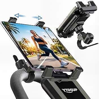 Tablet Holder Mount, 360°Adjustable iPad Mount for Car/Treadmill/Spin Bike/Stroller/Wheelchair/Golf Cart/Boat/Music/Mic Stand, for Most Handles & Phones/Tablets, Multi-Purpose, Upgrade (Black)