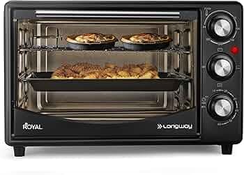 Longway Royal OTG 25 Ltr Oven Toaster Griller with Heating Modes | Temperature Timer Control for Baking Pizza, Cake, Grilling Chicken & Toasting Bread| 2 Years Warranty (1500 W, Black)