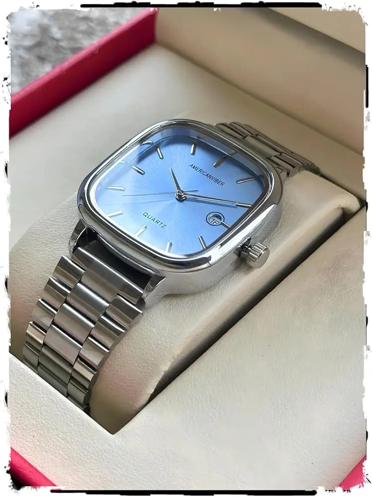 AMERICANVIBER Men's Silver, Watch with Stainless Steel Band | Water-Resistant Analog Dress & Casual Wristwatch