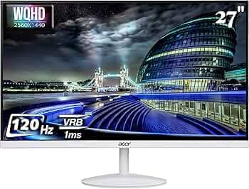 acer SA272U G 27 Inch WQHD 2560 x 1440 IPS Backlit LED Monitor | 120Hz Refresh, 1ms VRB Response, HDR10, AMD FreeSync | Ultra Slim 7.2mm Design | 2xHDMI, 1xDP, Stereo Speakers | Eye Care | White