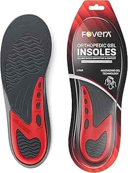 FOVERA Gel Insoles Pair for Walking, Running, Sports, Formal and Safety Shoes - All Day Comfort with Dual Gel Technology - Full Length Sole for Every Shoe (Male, Red, Pack of 1 Pair)