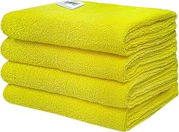 SOFTSPUN Microfiber Cloth 40x60 Cms, 4 Piece Towel Set, 340 GSM (Yellow) Multi-Purpose Super Soft Absorbent Cleaning Towels for Home, Kitchen, Car, Cleans & Polishes Everything in Your Home.