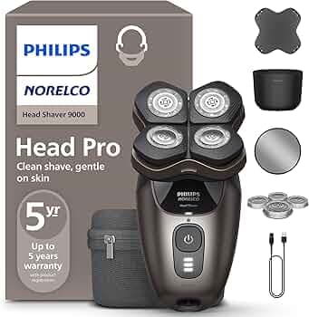 Philips Norelco Head Shaver Pro 9000 Series - Skull Shaver for Men and Women, 360° Flexing Head & ComfortCut Blades for Clean Shave, Gentle on Skin, Model HS9980/40