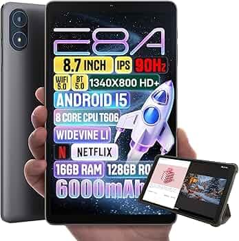 Android 15 Tablet 8.7", Octa Core, 12GB RAM, 128GB UFS ROM, 8.7" IPS Display, 5MP+8MP Dual Camera, Type-C with Headphone Jack, Slim and Lightweight