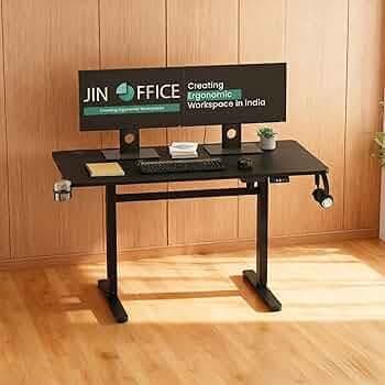 JIN OFFICE EcoSmart Electric Height Adjustable Desk| Sit Stand Table,80 Kg Load, 2 Year Warranty| Standing Desk with Cup Holder, Memory Preset, Stability Crossbar| Ergonomic Split 1200*700mm Top Black