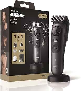 Gillette Series 9 All-in-One Beard & Body Trimmer for Man (by Braun) with Fusion Proglide Razor | ProBlade Technology | 40 length settings with Metal Body | 15-In-1 Pro Kit - Face, Body, Head & Private Parts | 180 Min Runtime | 5 Min Quick Charge | 100% Waterproof with charging stand | Sensitive Body attachment for intimate grooming