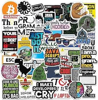Goelite Coding Programming Laptop Stickers, Scratch-Proof and Waterproof Developer Sticker, for Phone Cover, Programmer (Pack of 60)