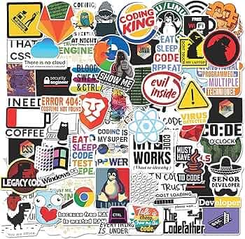 rousrie Coding Programming Self-Adhesive Stickers (Pack of 60) Hd Printed Vinyl Sticker for Laptop, Phone Cover, Art and Craft, Cool Laptops Stickers