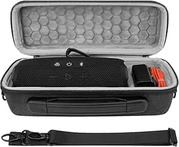 Geekria Shield Speaker Case Compatible with JBL Flip 7/6/5 Replacement Hard Shell Portable Protective Carrying Bag with Cable Storage, Keychain Hook, Travel Shoulder Strap (Dark Grey)