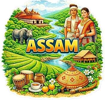 Assam Fridge Magnet 3 x 3 Inch | Premium Cultural Travel Souvenir Refrigerator Magnet | Tea Gardens, Wildlife & Traditional Art Design | Strong Full Back Magnet | Made in India