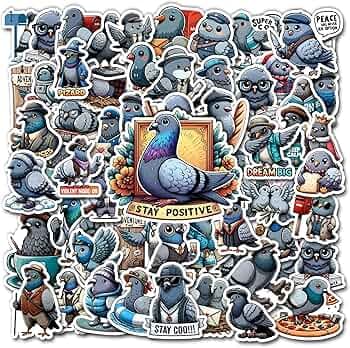 Pack 50 PCS Pigeon Stickers Print Funny Animal Cartoon Waterproof Vinyl Decals Cute Items for Adults Kids Boys Girls Decorative Laptop Phone Case Water Bottles Helmet Journal