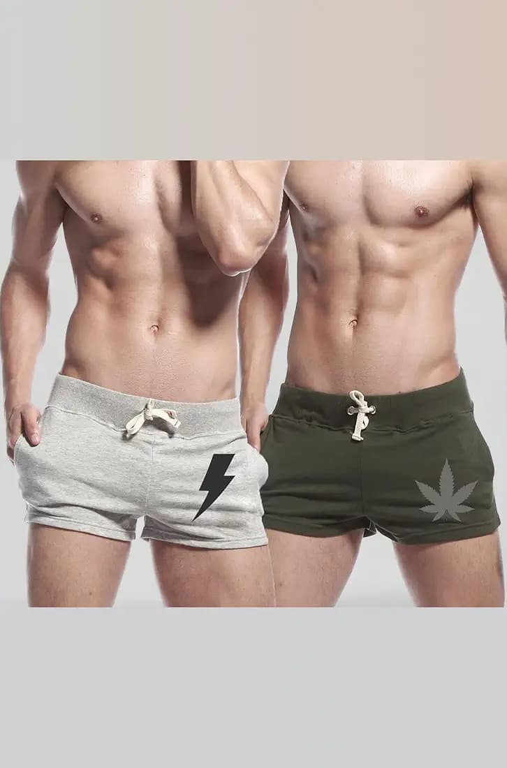 hotfits Men's Grey & Green Cotton Gym Shorts Pack of 2 - Leaf -Charger