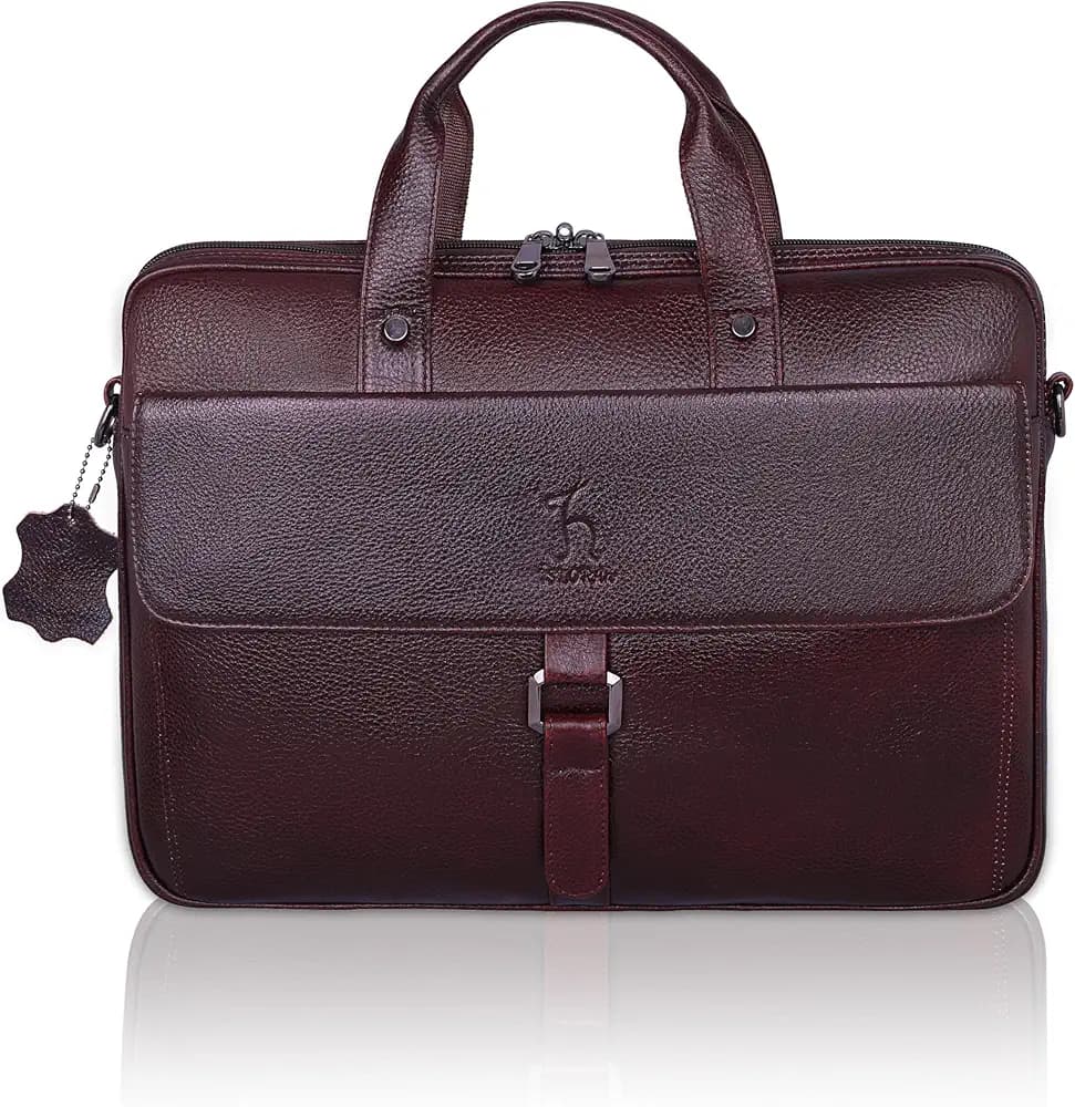 Unisex Genuine Leather Laptop Messenger Bag –15.5 Inch Office & Travel Briefcase with Handles & Adjustable Shoulder Strap for Men & Women | Padded Laptop Compartment | 1 Year Warranty