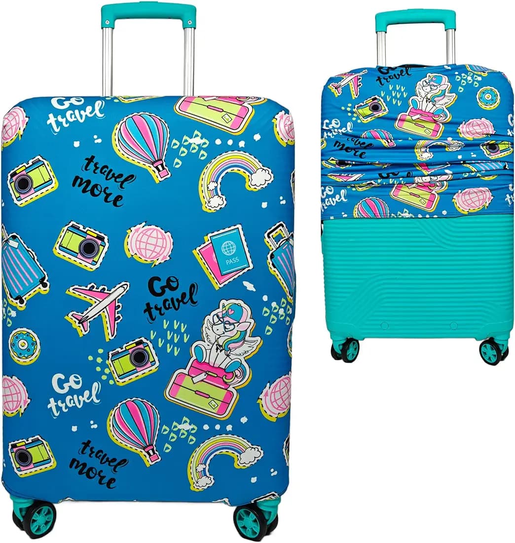 Printed Luggage Cover for Traveling Bag & Suitcase - Stretchable & Scratchproof Trolley Protector with Velcro Lock & Lightweight Washable Material(Suitcase Bag Not Included, Only Cover in Product)