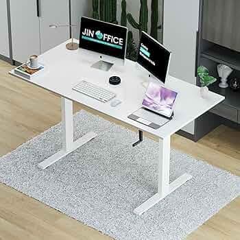 JIN OFFICE Vertex Manual Height Adjustable Standing Desk| Hand Crank Height Adjustable Table| Sit Stand Desk| Ergonomic Table, 3 Year Warranty,80 Kg Wt. Cap (White Frame | White Top, 1200 x 750 mm)