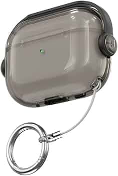 Printme Translucent Case for AirPods Pro/Pro 2 (2nd Generation) with Keychain – Shockproof Hard Clear Protective Cover with Front LED Visibility & Secure Buckle (Black)