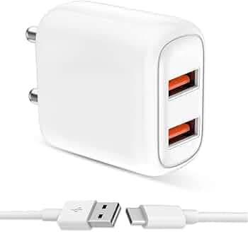 Dual Port Charger for Razer Edge 5G Charger Original Adapter Like Android Mobile Fast USB Wall Charger with 1 Meter USB Type C Charging Data Cable (3.4 Amp, TORM52, White)