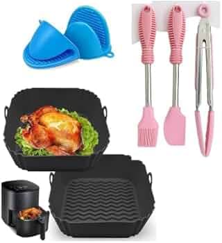 Square Air Fryer Accessories Kit with Silicone Liners & Baking Pan – Non-Stick, Dishwasher Safe, Universal Fit | Universal Square Air Fryer Accessories Combo Set