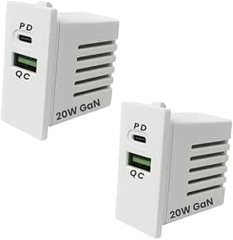 Modular USB Charger Socket 20W GaN Type C Multi Port Fast Charger 1 Module Roma Type Locking Compatible with iPhone 17/16/15/14/13, Samsung, iPad, OnePlus, Google Pixel, Headphones and Tablets (2 PCS)