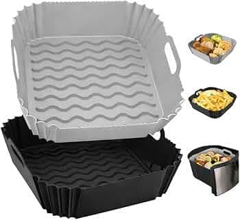 2 PCS Air Fryer Liners I Square Silicone Basket Baking Tray I Pot with Ear Handles I Nonstick Reusable Heat Resistant I Cooking Oven Insert Accessories - Multicolor (Square Liner, 8 INCH)