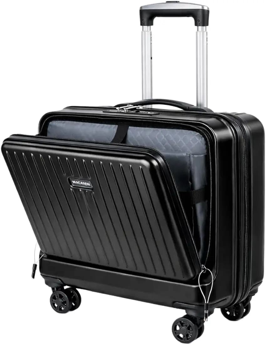 Lite Go Cabin Overnighter Trolley Bag Small Size Polycarbonate 18inch 45cms with 16inch Laptop Compartment Suitcase for Flight Travel Suitable for Men, Women,Boys and Girls (Jet Black)