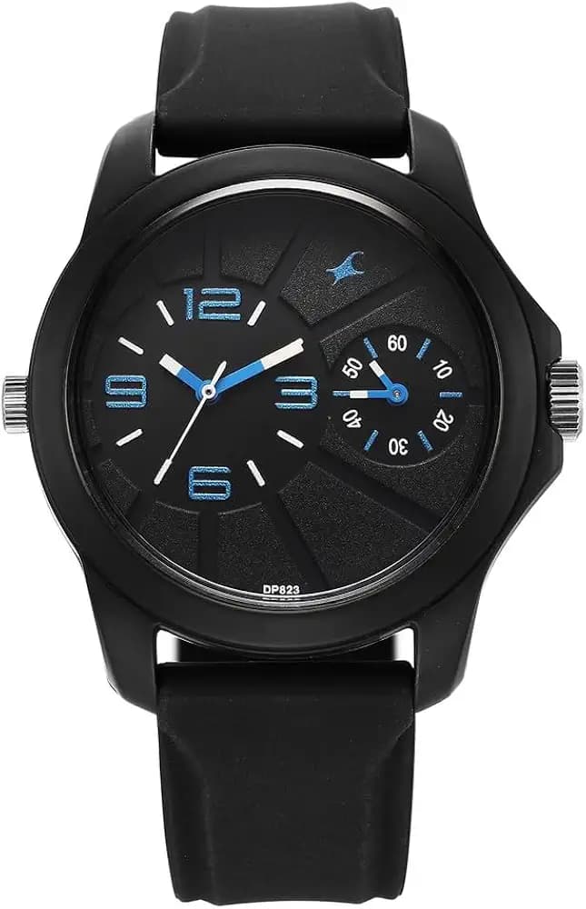 Fastrack Dual Time Quartz Analog Black Dial Black Silicone Strap Watch for Guys - NT38042PP07