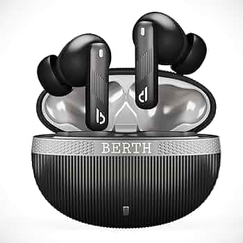 BERTH Airchords Z TWS Earbuds, 40H Playtime, BT 5.4, ENC Mics, 13mm Bass Drivers, 45ms Low Latency, IPX5, Fast Charging, 10min=100min Playback, Gaming Mode, 1-Year Warranty (Black)