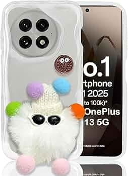 KC Back Cover for OnePlus 13 5G - 3D New Curly Wave Cartoon Fur Ball Specs Character Soft Case with Camera Protection (Transparent)