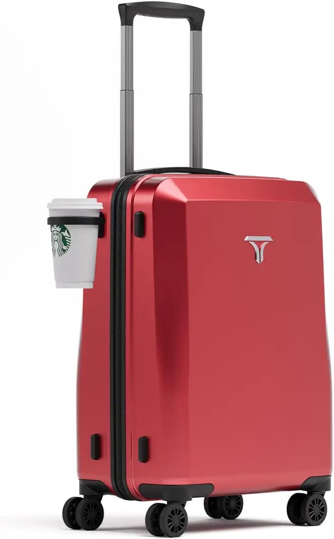Carry-On (55cm) Cabin Trolley Bag, Combination Lock, Cup Holder, 8 Smooth Wheels, Polycarbonate Hard-Shell (T0, Blood)