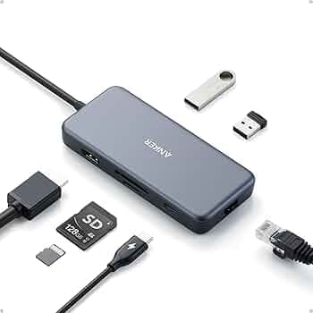 Anker USB C Hub, PowerExpand+ 7 in 1 PD Hub, 1 x 4K HDMI, 1 X Ethernet Port, 1 X Micro SD Slot, 1 X SD Card Slot, 1 x Type C PD Port, 2 x USB 3.0 Ports, 60W PD Pass-Through Charging