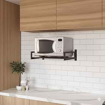 Mount Microwave Oven Stand with Pot Rack, 5 Hooks & Storage Container | Heavy-Duty Shelf for Microwave, OTG, Air Fryer, Grinder & Kitchen Organization (Wooden) Appliances WM_Delux_W