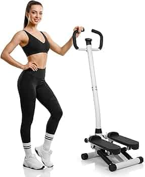 Stepper Trainer with Resistance Band | Portable Stair Exercise for Home & Office | Adjustable Fitness Pedal with LCD Monitor | Air Climber | 120KG Capacity (HANDRAIL Stepper)