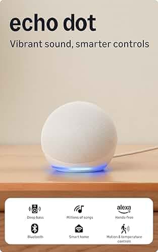 Amazon Echo Dot (5th Gen) | Smart speaker with vibrant sound, Motion Detection, Temperature Sensor, Alexa and Bluetooth| White