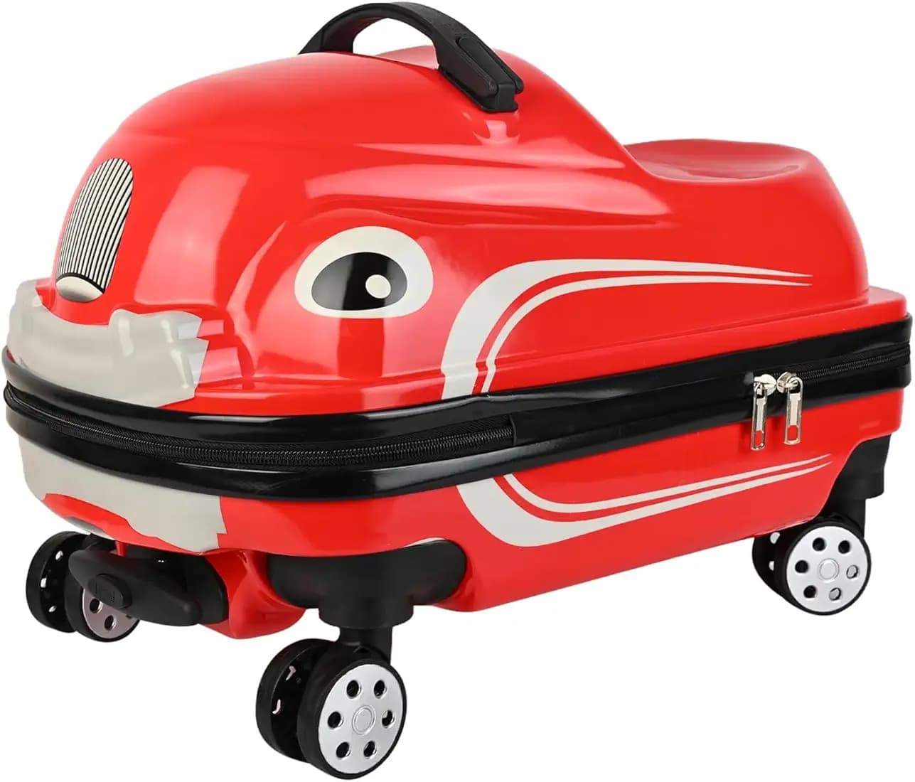 R Kids Trolley Bag – 2-in-1 Carry-On Car Shaped Suitcase with Wheels | Cute Travel Bag with Comfy Handle & Low-Noise Wheels for Toddlers & Children (Red)