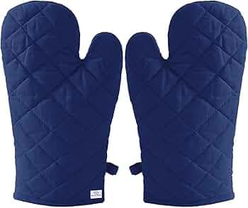 Heart Home Heat Resistant Cotton Kitchen Oven Mitt Microwave Gloves, Set of 2 (Blue)-HS43HEARTH26080