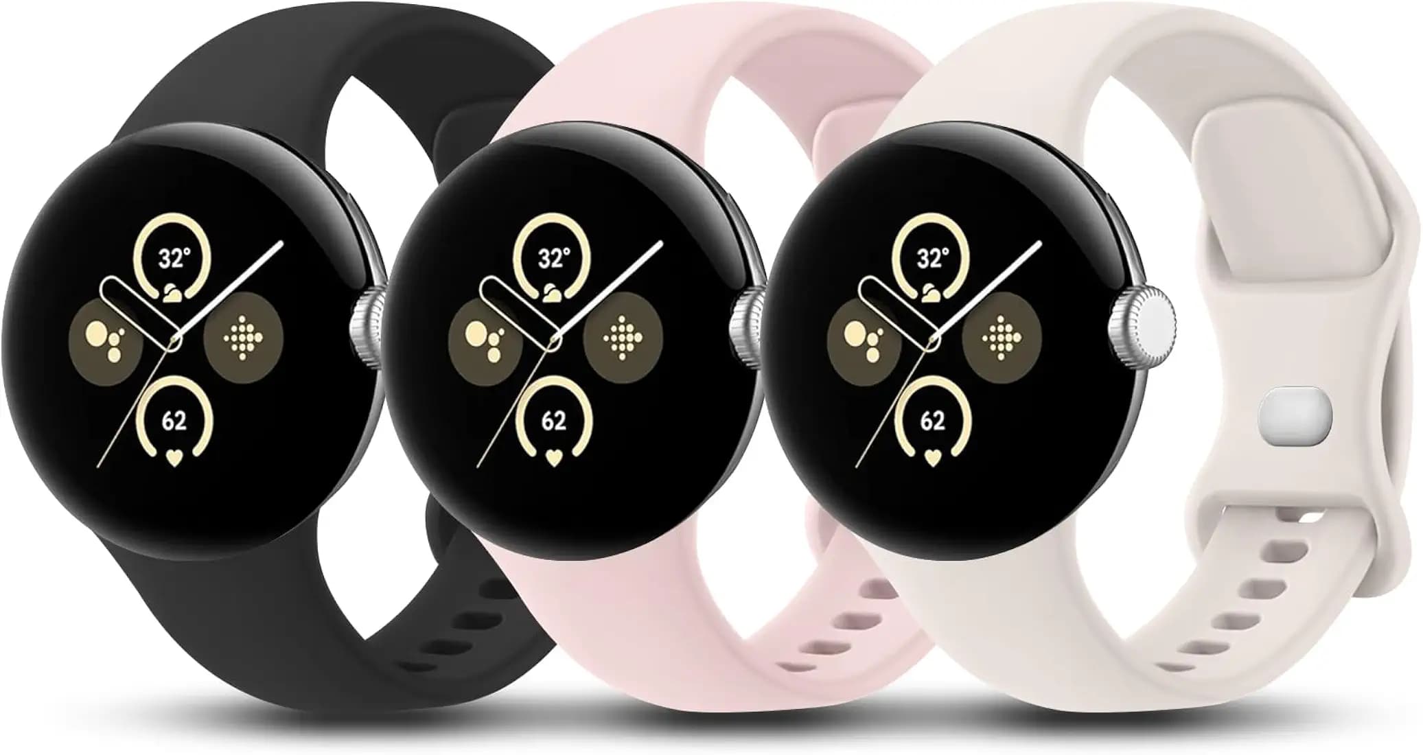 Tobfit 3 Pack for Google Pixel Watch Bands, Silicone Sport Strap Compatible with Google Pixel Watch 3 41mm / 2/1 Waterproof ReplacementWristband Women Men