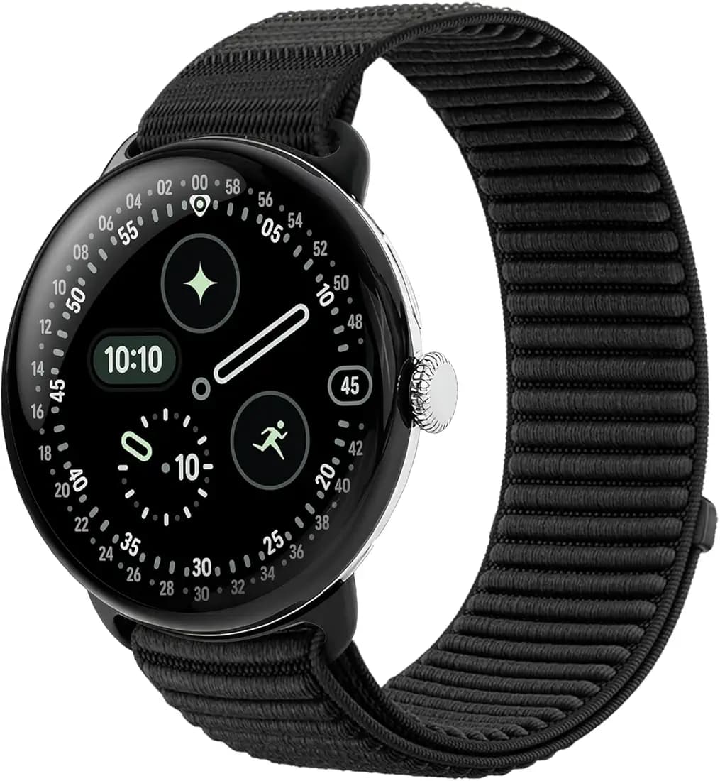 Nylon Loop Sport Bands Compatible with Google Pixel Watch 4/3/2/1 45mm 41mm Band, Upgraded All-Steel Connector, Soft Breathable Braided Replacement Straps for Women Men