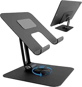 TARKAN 360 Degree Rotating Adjustable Metal Tablet Stand, Foldable Desk Mount Holder for Upto 12 Inch iPads & Tabs (Black)