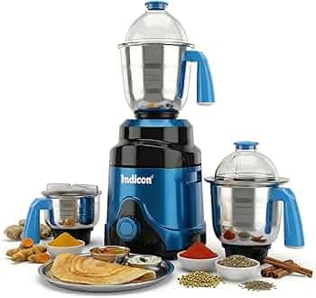 MasterChef 1200 Watts Mixer Grinder, 3 Jars, Blue | Powerful Motor for Dry/Wet Grinding, Blending & Juicing | Stainless Steel Blades, Multi-Purpose Kitchen Appliance for Indian Cooking