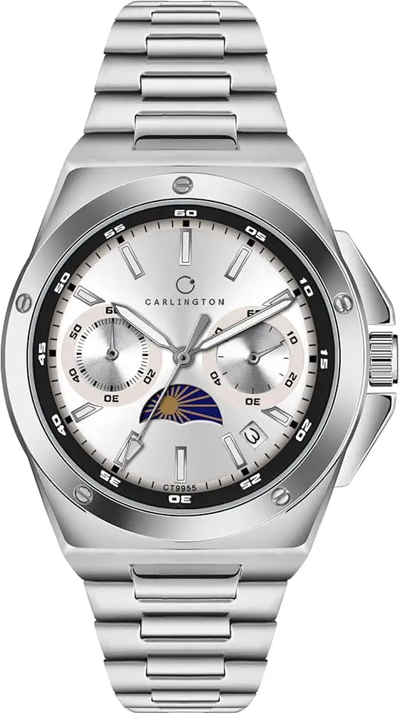 Carlington Legacy Series Analog Wrist Watches with Chronograph & Elegant Moon Phase Dial for Men - CT 9955