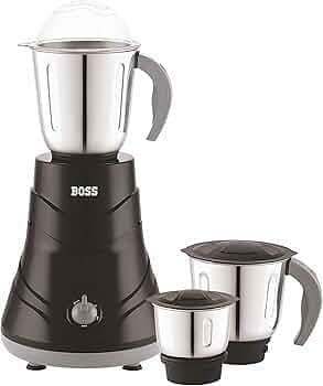 BOSS Alpha 750W Mixer Grinder with Powerful Motor, 5 years warranty* & Overload Protection, 3 Stainless Steel Jars, Black